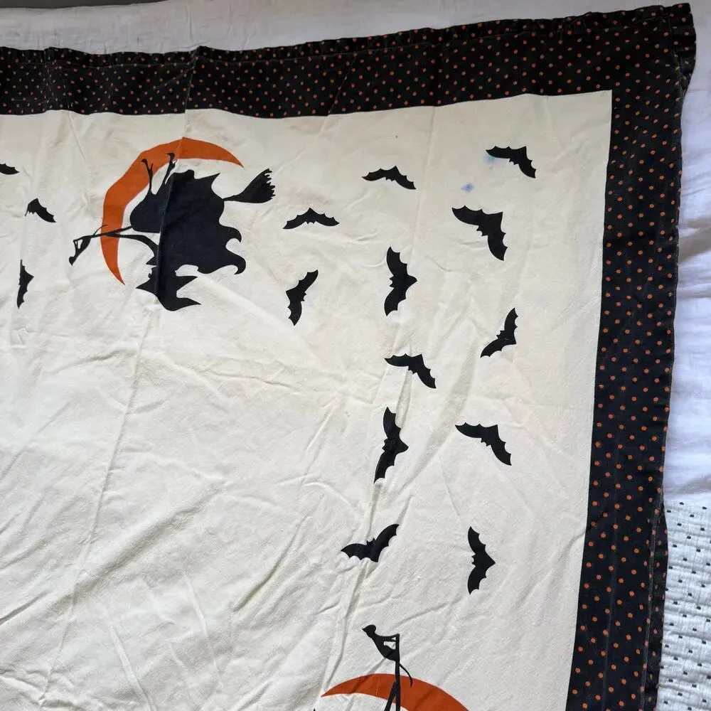 Spirit Halloween Tablecloth Witches Bats Black Orange 2016 Cotton